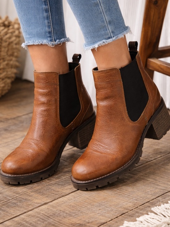 Shoes - Boutique Brown Leather Chelsea Boots Chunky Heel Lug Sole Made In Portugal Size8
